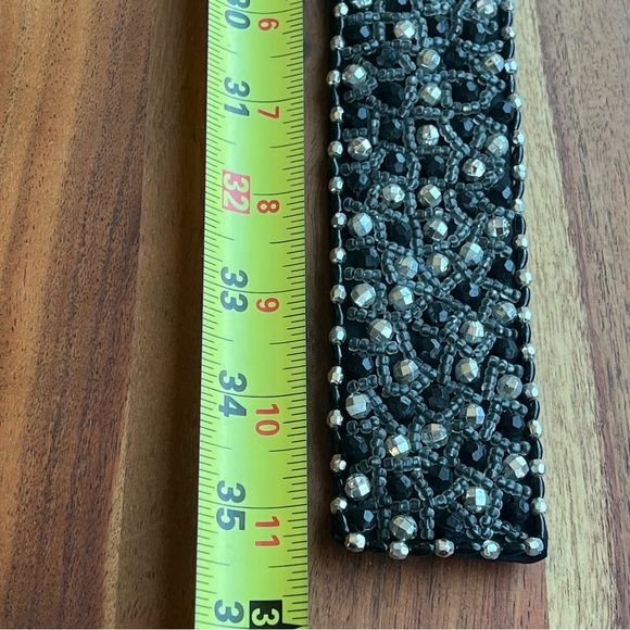 Vintage Beaded Glass Bead Belt Black Silver Statement Boho Y2K Artisan Festival main image 5